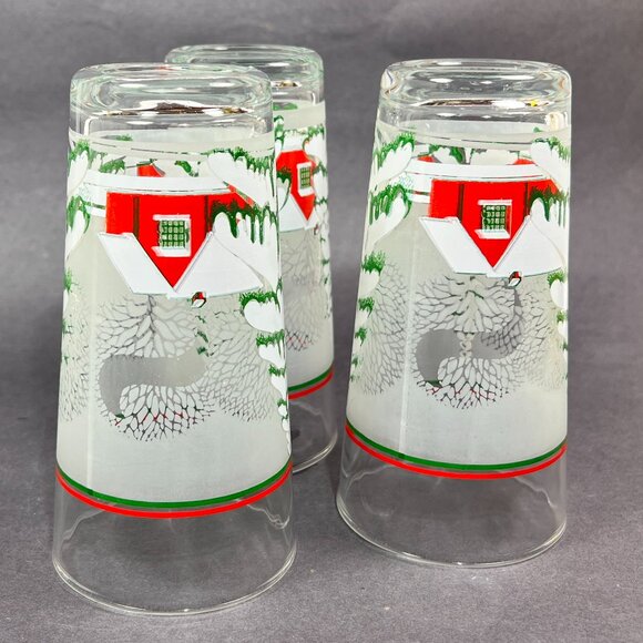 Vtg Kig Winter Wonderland Christmas Holiday Highball Tumbler Glassware Indonesia - Picture 8 of 14